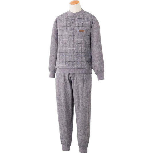 麻混楊柳ヘンリーネックスーツ チャコール Ｍ/L