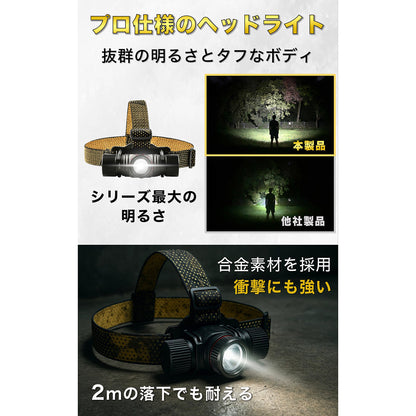 【ヘッドライトの決定版】ヘッドライト LED 充電式 超高輝度 IPX6 プロユース 防水 USB 充電式 1,400ルーメン 超広角 ワイド ズーム キャンプ 登山 釣り ハイキング 神奈川県発ブランド Cercano (セルカノ)