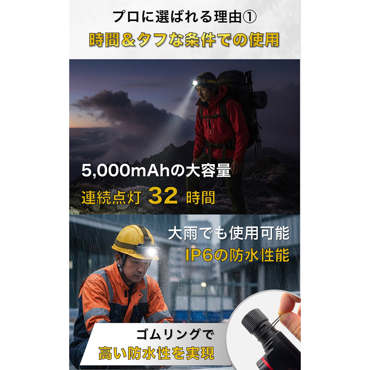 【ヘッドライトの決定版】ヘッドライト LED 充電式 超高輝度 IPX6 プロユース 防水 USB 充電式 1,400ルーメン 超広角 ワイド ズーム キャンプ 登山 釣り ハイキング 神奈川県発ブランド Cercano (セルカノ)