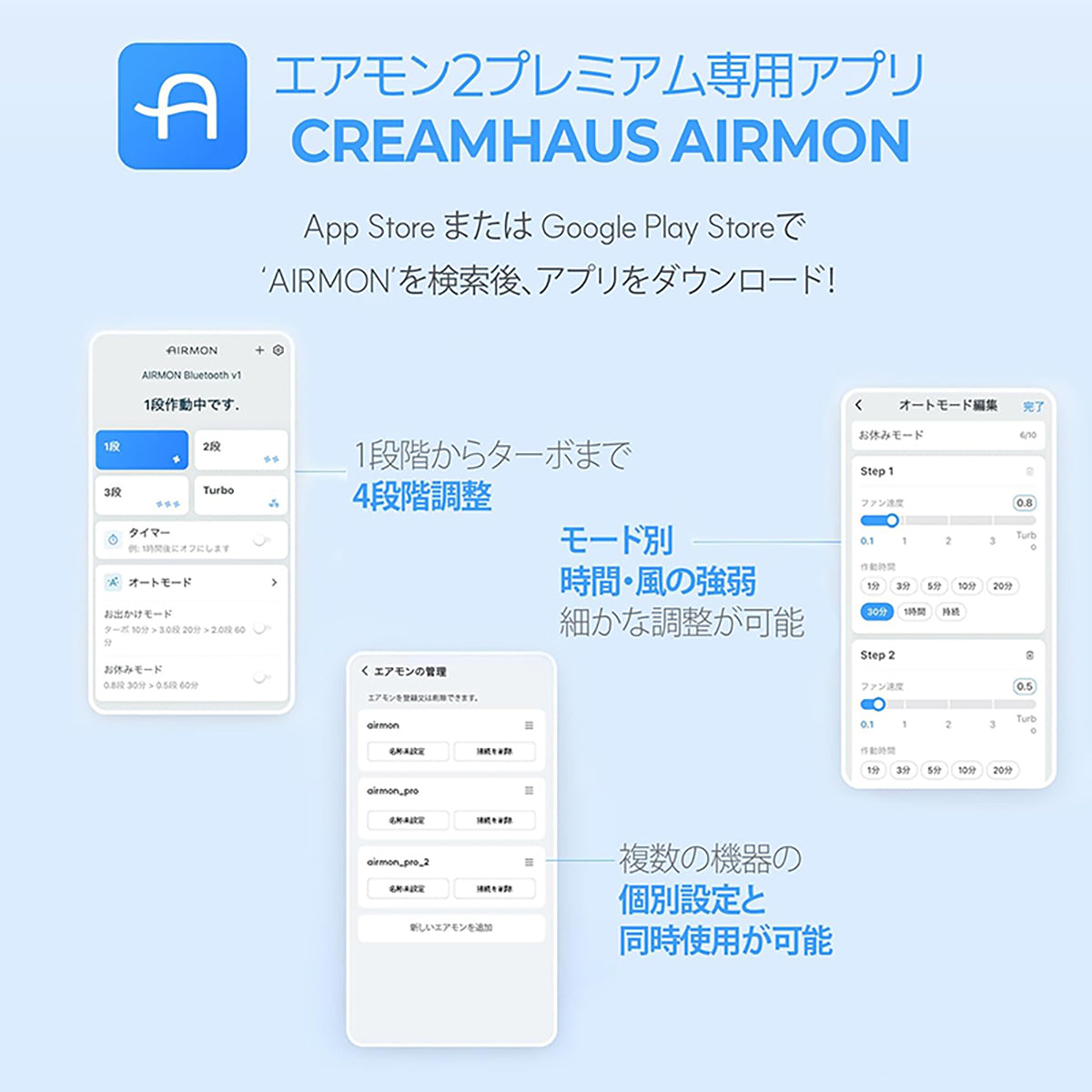 CREAMHAUS エアモン2 プレミアムS ショートタイプ 送風 クーリングシート シリコンPU スマホ操作 静音 グレー