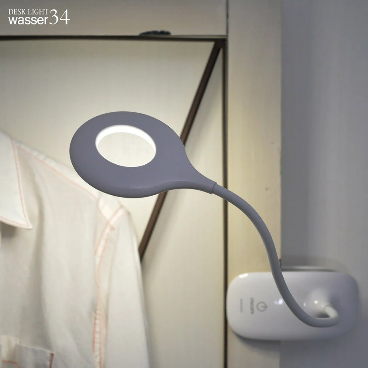 wasser 充電式LEDクリップライト 無段階調光・目に優しい フレキシブルアーム 卓上＆クリップの2WAYライト ホワイト