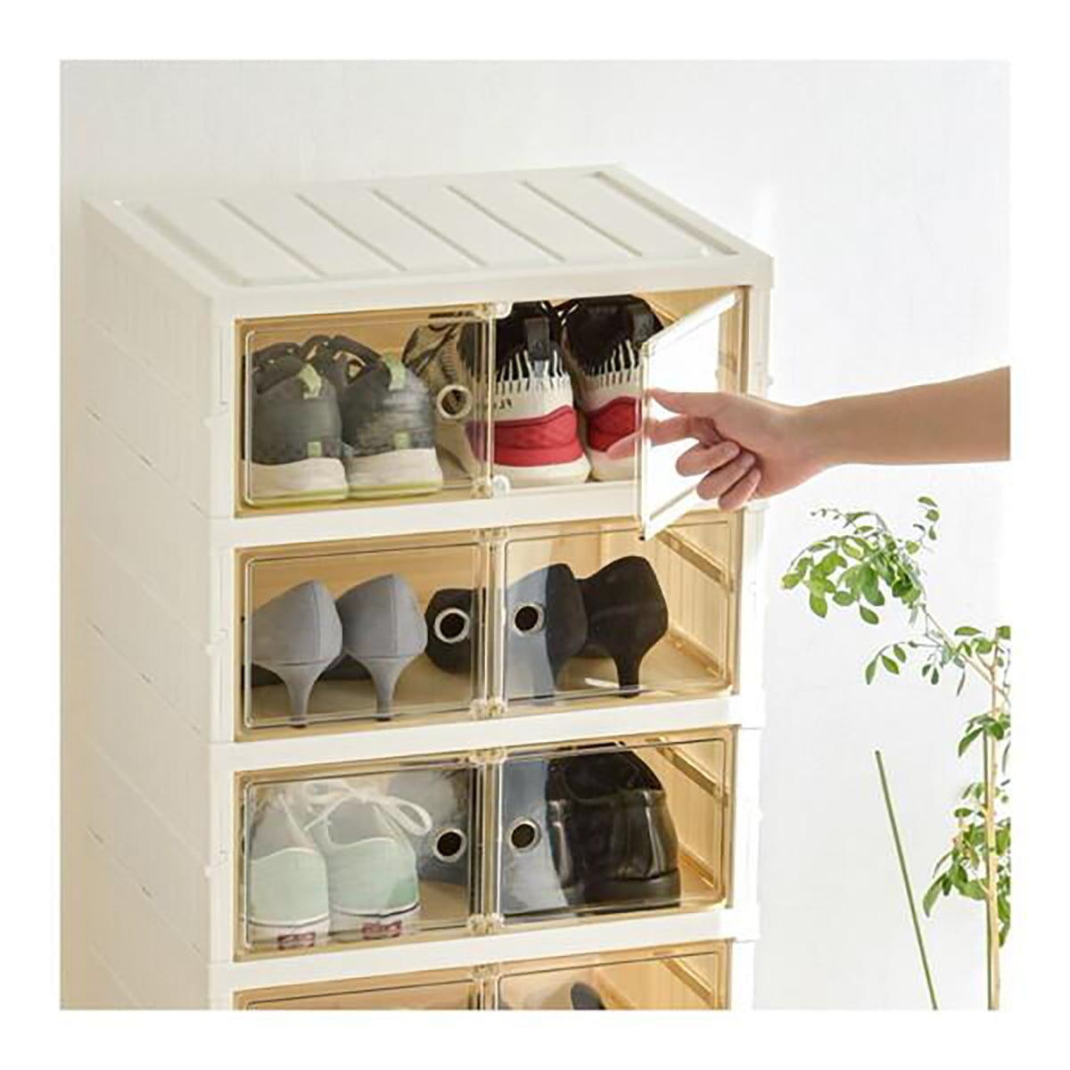 monowa シューズボックス クリア Mサイズ 6段 折り畳み式 大容量 幅44cm 観音開き スニーカーボックス 靴収納 シューズラック