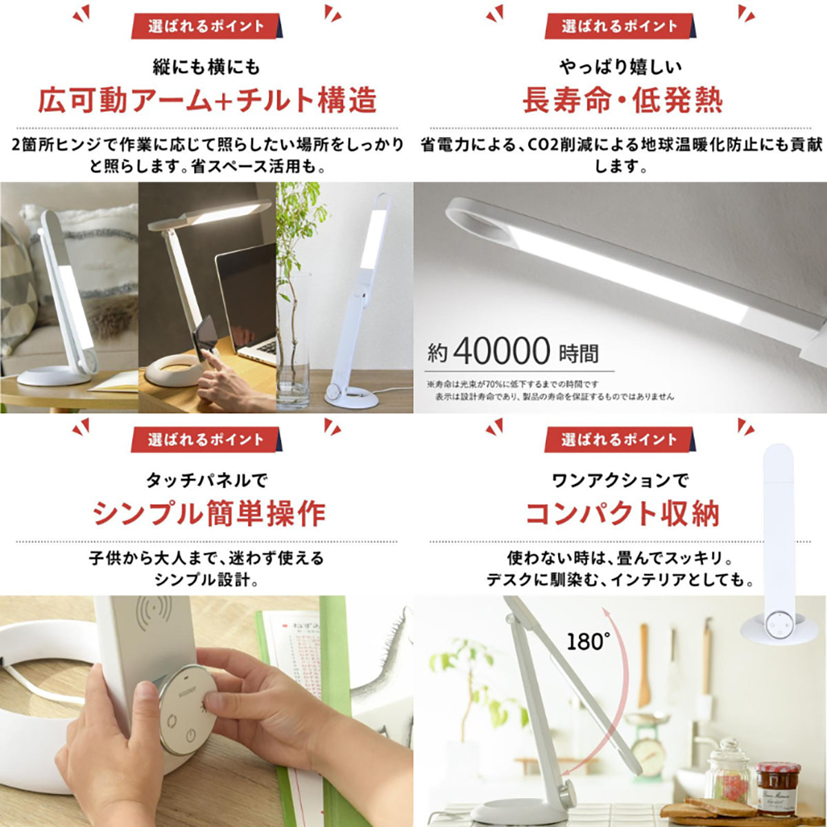 wasser ワイヤレス充電一体型 LEDデスクライト 超ロングアーム・650lm高照度 ホワイト