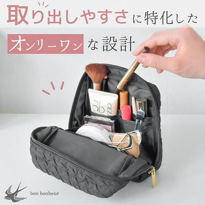 bonbonheur 手前折り自立コスメポーチ 立てて見渡せる・スマホスタンド対応・大容量収納 ベージュ