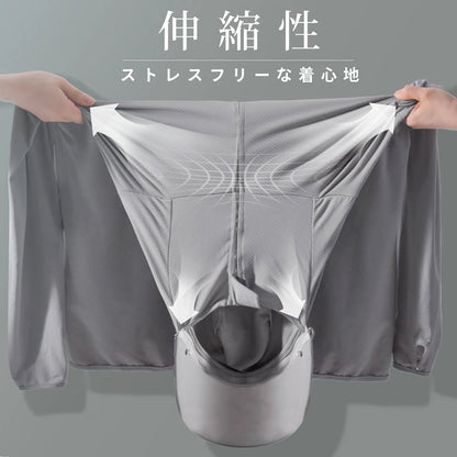 solshade802 UVパーカー M-L/L-2L フード付き UVカット ラッシュガード 紫外線対策 日焼け防止 軽量 薄手 グレー