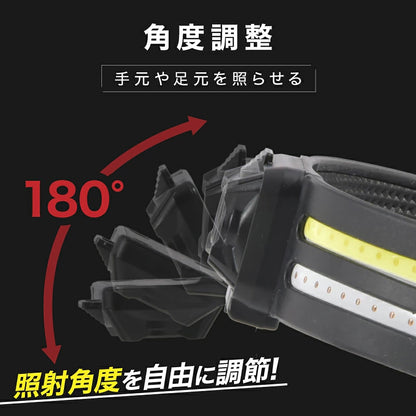 充電式マルチヘッドライト LEDライト 充電式 ヘッドライト 軽量 ヘッドランプ センサーライト ハンズフリー 作業用 アウトドア 災害対策 停電対策 非常用 夜間作業 釣り 農作業 工事現場 首掛け ヘルメット対応 Type-C充電 角度調整 7パターン点灯 赤 白 緑 コンパクト 80g リチウムイオン電池 1200mAh