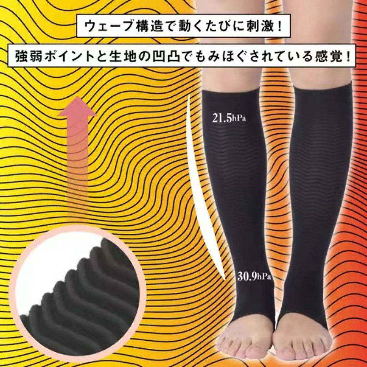 Bepit062 / ふくらはぎマッサージフィットスパッツ　着圧 サポーター むくみ解消 足の疲れ マッサージ 加圧 スパッツ レッグケア 美脚 引き締め 冷え対策 就寝用 昼夜兼用 男女兼用 トレンカ 波型編み 立ち仕事 デスクワーク フィットスパッツ ふくらはぎシェイパー