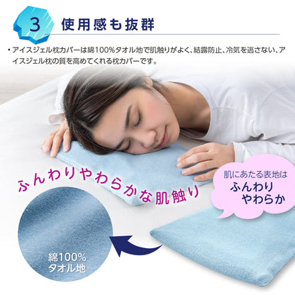 カバー付き アイスジェル枕 アイスブルー/ライトグレー 2点セット