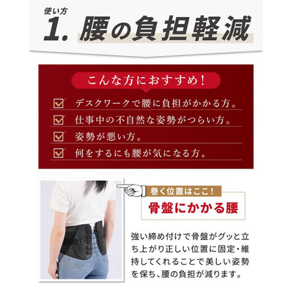 pwdr008 骨盤サポーター 8滑車固定 腰ベルト 通気メッシュ ダブル調整 S/M/L/XL