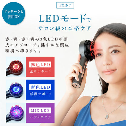 beap025 LEDスカルプブラシ 開閉式 美容液対応 赤青LED 乾湿両用 頭皮ケア ガンメタル