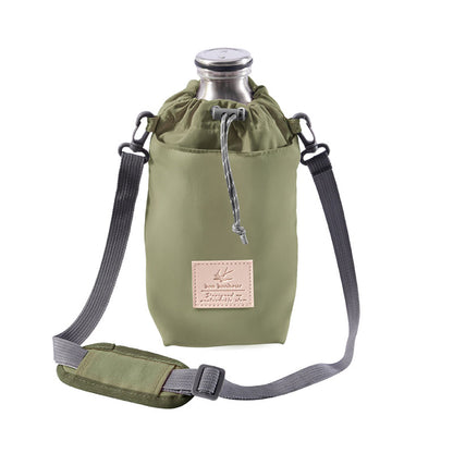 bonh032 保冷ボトルホルダー ショルダー付き 500ml～1L対応 撥水 ポケット付き カーキ