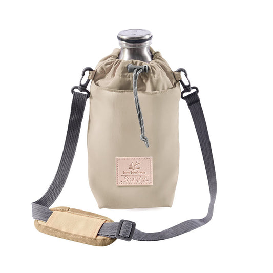 bonh032 保冷ボトルホルダー ショルダー付き 500ml～1L対応 撥水 ポケット付き ベージュ