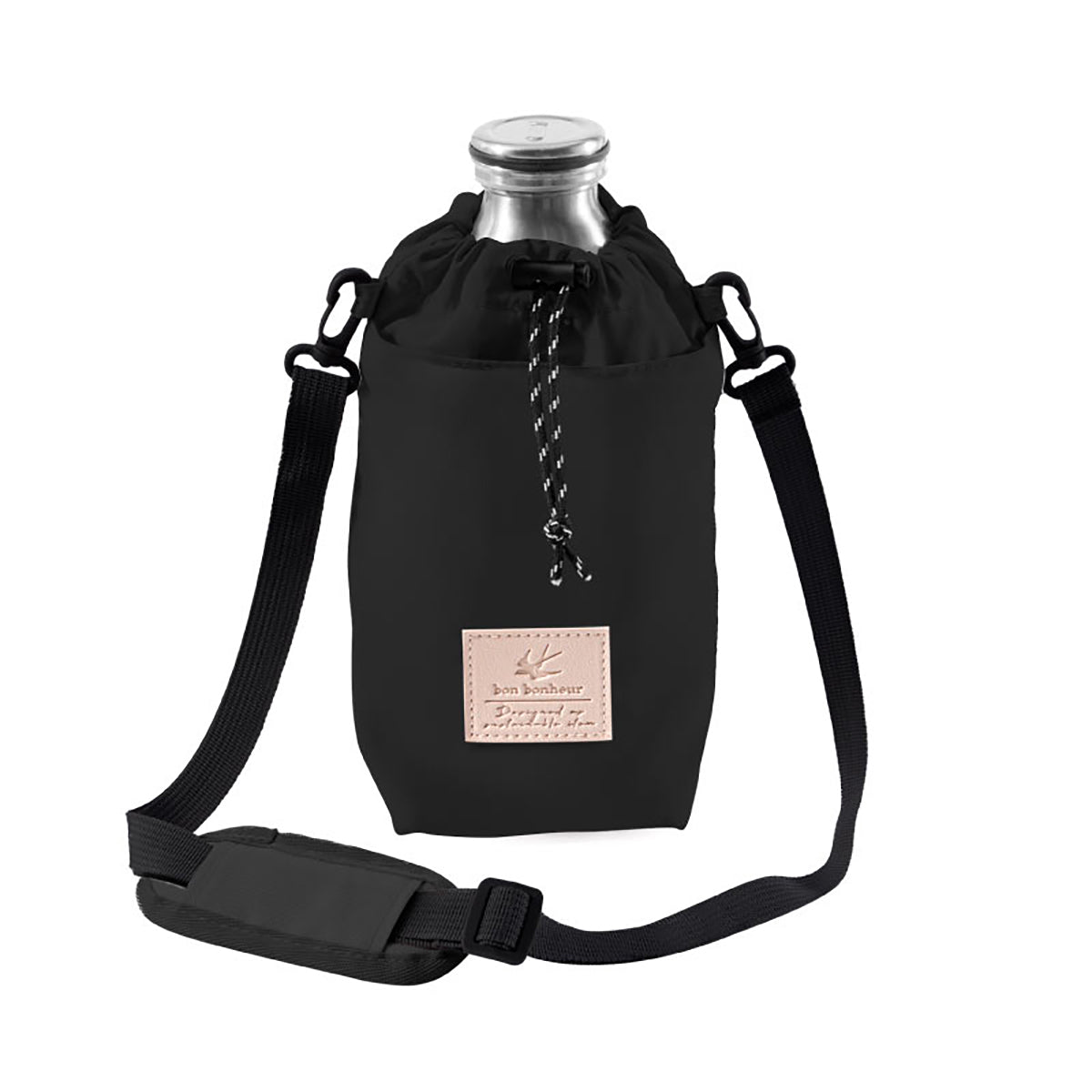 bonh032 保冷ボトルホルダー ショルダー付き 500ml～1L対応 撥水 ポケット付き ブラック