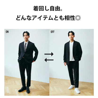 ALLESTサステナブル春夏スーツ ブラック XS/S/M/L/XL 植物由来スーツ 次世代スーツ 高伸縮スーツ 360度ストレッチ パジャマ感覚 シルクタッチ 究極の肌触り 軽量スーツ パッカブルスーツ コンパクト収納 モバイルスーツ 出張スーツ 旅行スーツ 洗えるスーツ 家庭洗濯可能 シワになりにくい 速乾 吸湿速乾 通気性 紫外線カット UVカット98％ 貝ボタン エコ素材 とうもろこし由来 Sorona PTT ビジネスカジュアル フォーマル カジュアル兼用