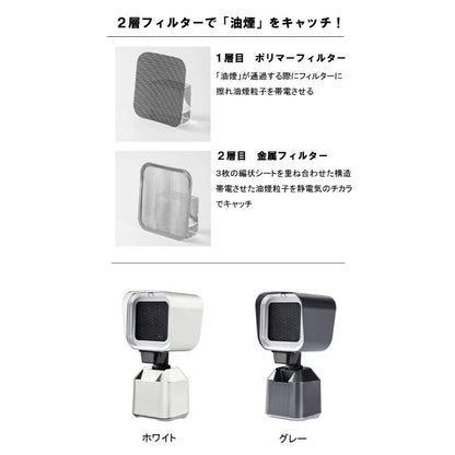 卓上コンパクトレンジフード ホワイト 卓上レンジフード コンパクトレンジフード 小型換気扇 卓上換気扇 焼肉 煙吸引 ニオイ対策 消臭 油煙対策 ホットプレート 室内焼肉 脱臭 フィルター式 2層フィルター アルミフィルター ポリマーフィルター 丸洗い可能 オイルキャッチ 卓上家電 キッチン家電 補助換気 省スペース 軽量 静音 小型ファン