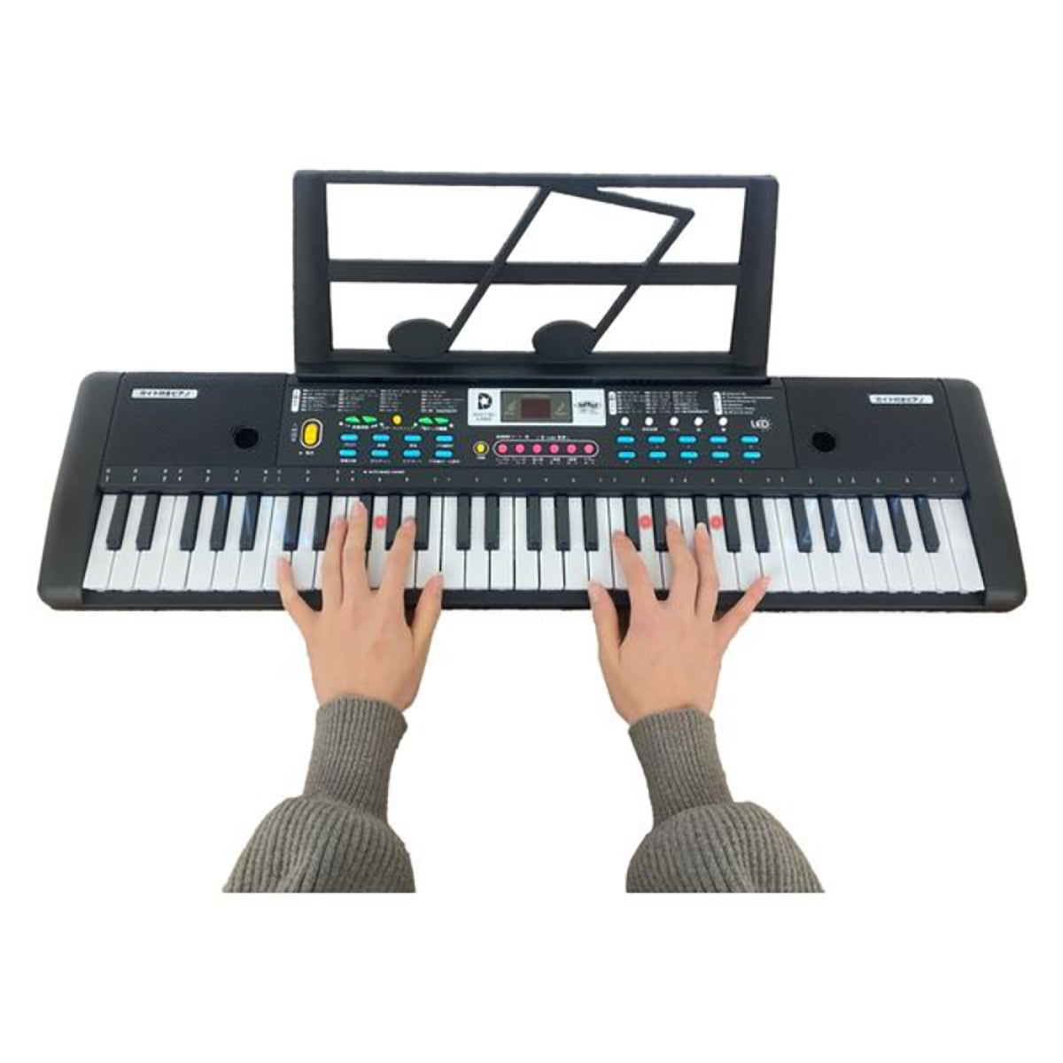 ガイド機能付電子ピアノ 電子ピアノ キーボード 61鍵盤 光る鍵盤 初心者向け ガイド機能付き 練習用 子供 大人 簡単 学習 知育 脳トレ 音色200種類 リズム200種類 デモ曲60曲 録音機能 テンポ調整 マイク付き 楽譜スタンド付き USB給電 電池対応 軽量 コンパクト 自宅練習 弾き語り ブラック