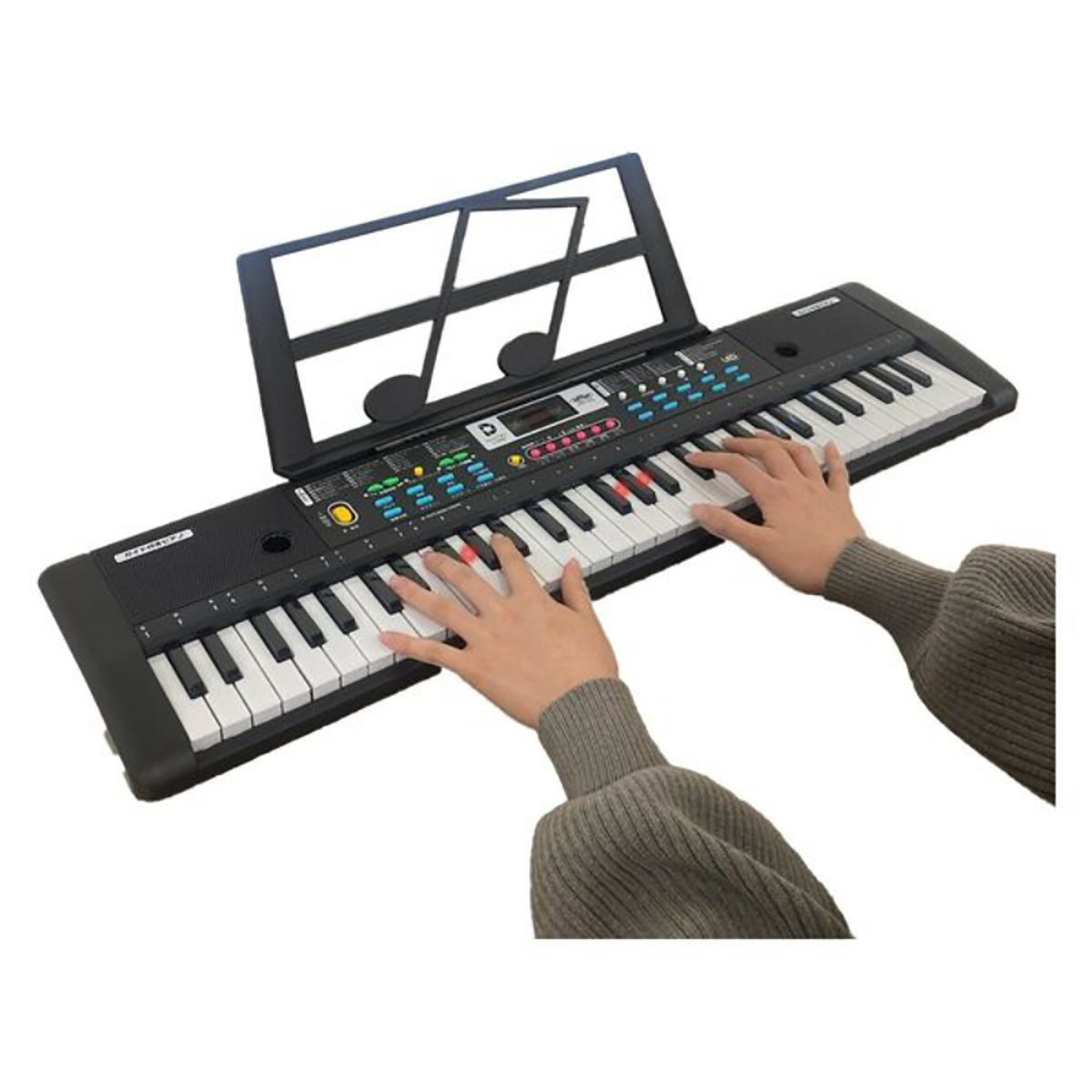 ガイド機能付電子ピアノ 電子ピアノ キーボード 61鍵盤 光る鍵盤 初心者向け ガイド機能付き 練習用 子供 大人 簡単 学習 知育 脳トレ 音色200種類 リズム200種類 デモ曲60曲 録音機能 テンポ調整 マイク付き 楽譜スタンド付き USB給電 電池対応 軽量 コンパクト 自宅練習 弾き語り ブラック