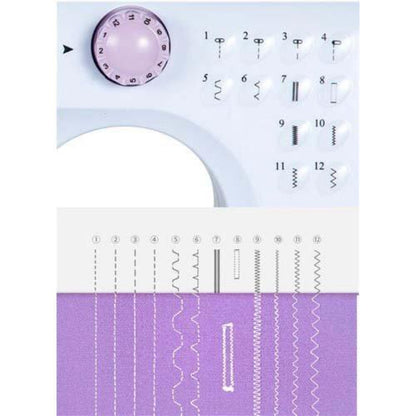 電動コンパクトミシン 初心者対応 12種類縫い 軽量1.8kg フットペダル付 AC/電池両対応 コンパクト設計