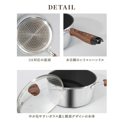 TOKYO LM 片手鍋 ガラス蓋付き 22cm チタンコート×ふっ素加工 ガス火 IH対応 ふっ素樹脂加工 PFOA PFOS フリー 耐摩耗性試験75万回クリア