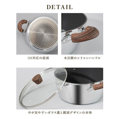 TOKYO LM 両手鍋 ガラス蓋付き 26cm チタンコート×ふっ素加工 ガス火 IH対応 ふっ素樹脂加工 PFOA PFOS フリー 耐摩耗性試験75万回クリア