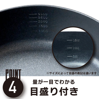 every U. 深型フライパン 注ぎ口付 ガス火IH対応 ふっ素樹脂加工 深い 軽量 PFOS フリー ダークネイビー 26cm