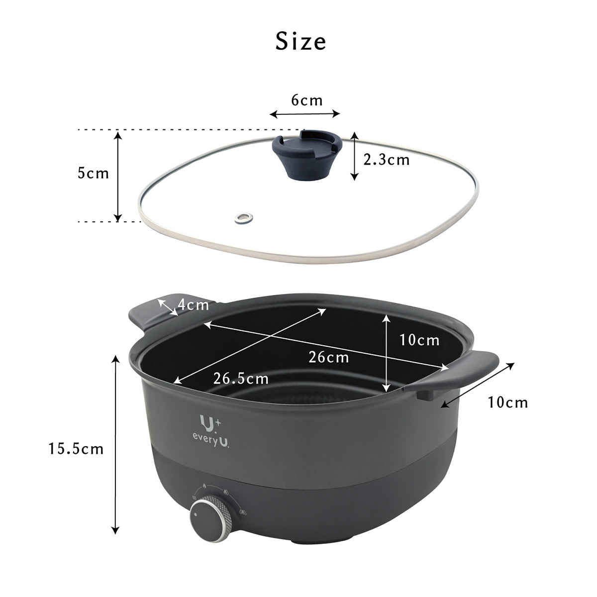 every U. 両手電気鍋 5L Enamellia Dura Coat (ホーロー調セラミックコート) 温度調整3段階 ガラス蓋付き 1人用 大人数用 グリル鍋 鍋 焼肉 朝食 目玉焼き おでん すき焼き 寄せ鍋 ステーキ 麺類 炒めもの 一人暮らし 大人数用 おしゃれ 軽量