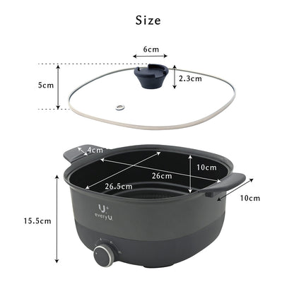 every U. 両手電気鍋 5L Enamellia Dura Coat (ホーロー調セラミックコート) 温度調整3段階 ガラス蓋付き 1人用 大人数用 グリル鍋 鍋 焼肉 朝食 目玉焼き おでん すき焼き 寄せ鍋 ステーキ 麺類 炒めもの 一人暮らし 大人数用 おしゃれ 軽量