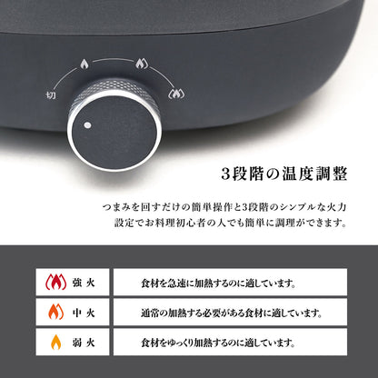every U. 2色電気鍋 5L Enamellia Dura Coat (ガラス質セラミックコート) 温度調整3段階 2色鍋 仕切り鍋 2品同時調理 ガラス蓋付き 1人用 大人数用 鍋 火鍋 しゃぶしゃぶ 朝食 おでん すき焼き 寄せ鍋 麺類 (グレー)