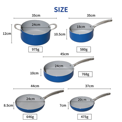 every U. フライパン 鍋 セラミックコーティング 24cm IH ガス対応 PFOA PTFE BPAフリー 耐熱450℃ 蒸し器 ガラス蓋 調理器具セット ブルー 【13点セット】 片手鍋 両手鍋 深型フライパン 浅型フライパン キッチン用品 ブルー おしゃれ 調理セット