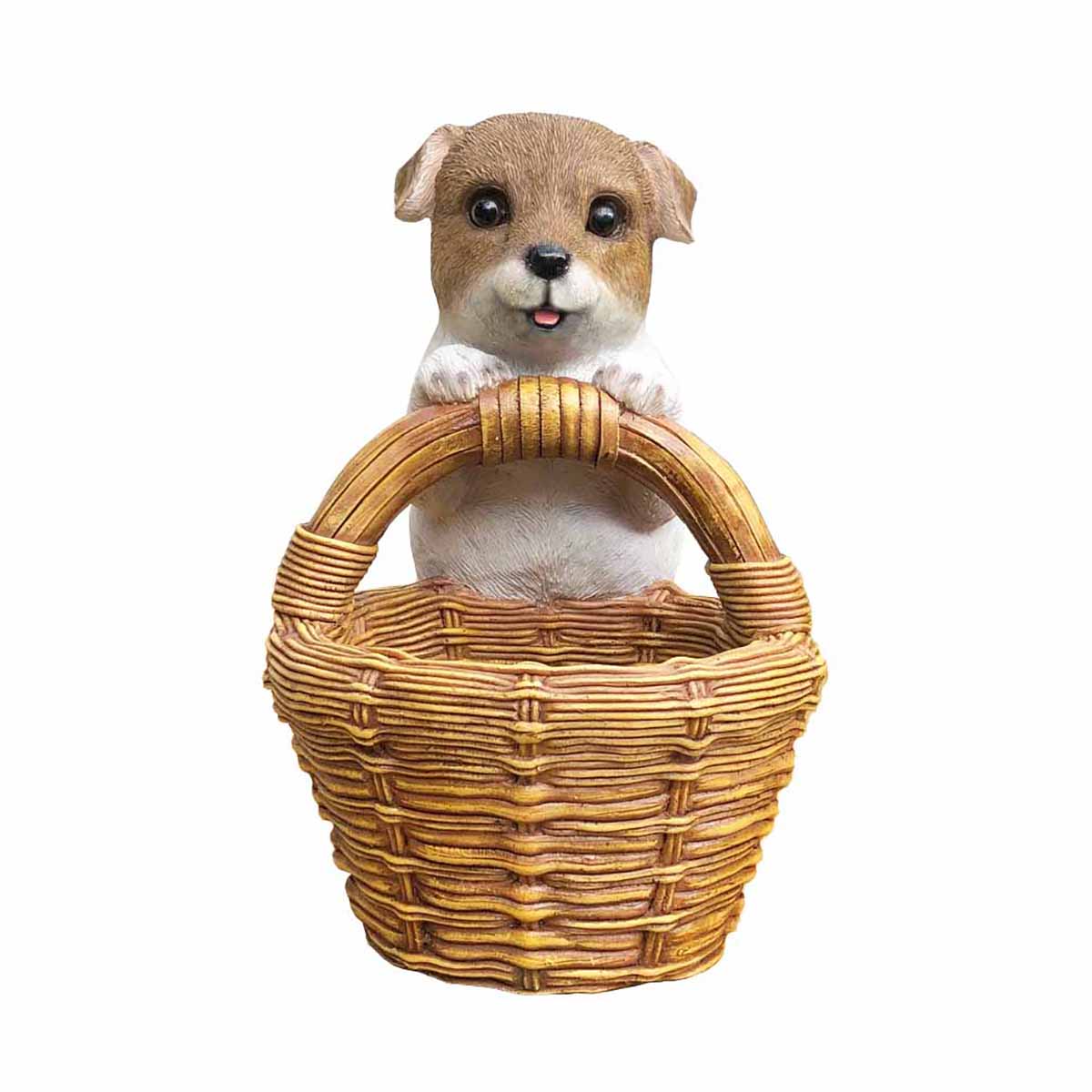ガーデンオブジェ 子犬のバスケット （穴あり）