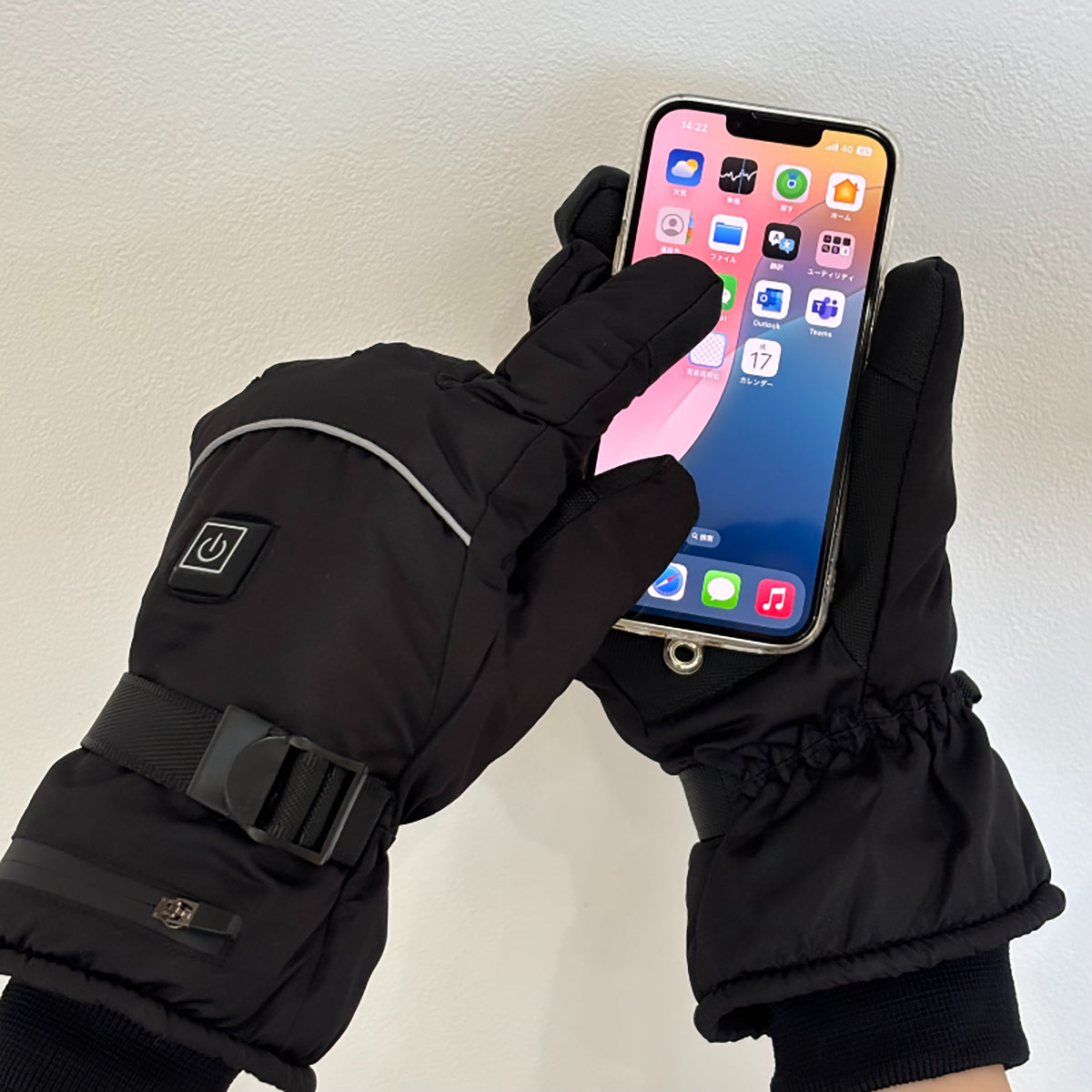 指先まで即暖 充電式ヒーターグローブ タッチ操作対応 3段階温度調節 防寒手袋 バッテリー付