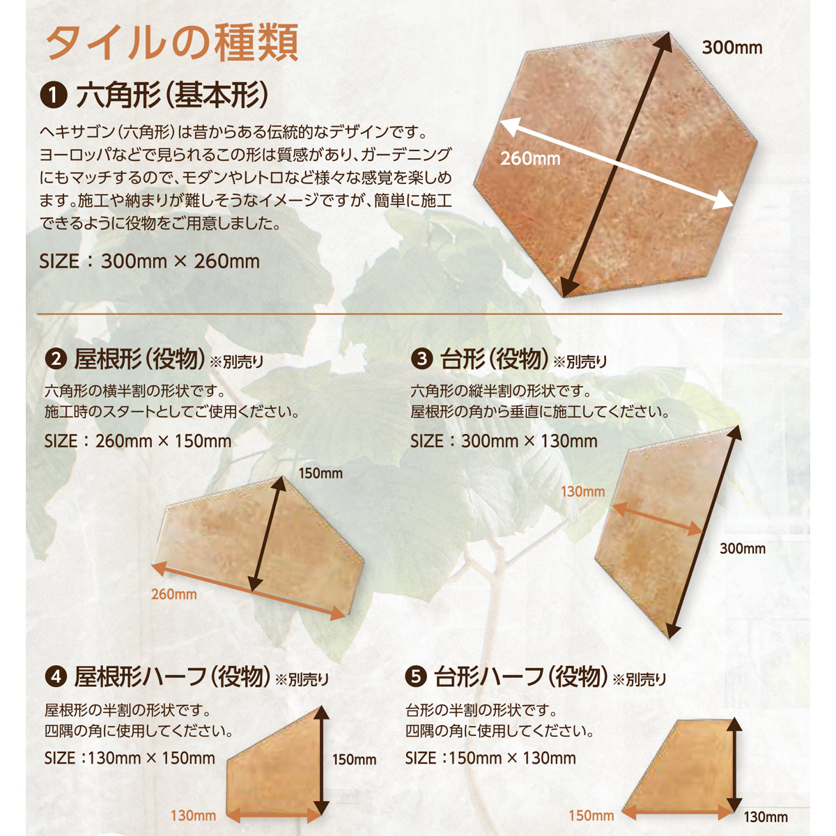 ヘキサゴンテラコッタ 屋根形ハーフ　20個セット