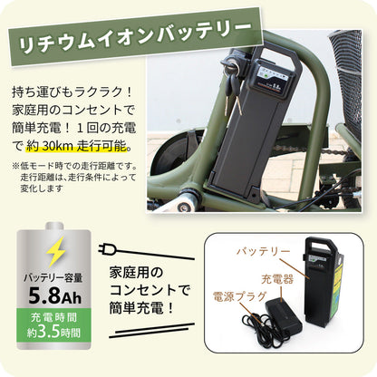 E-PARTON PLUS（イーパートン プラス） ノーパンクロータイプ電動アシスト三輪自転車　マットカーキ　配送のみ/組立サービス付き(選択可能)