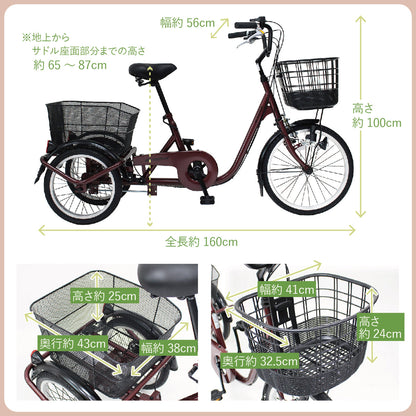 ACTIVE　PLUS(アクティブプラス)ノーパンク三輪自転車L　ワインレッド　配送のみ/組立サービス付き(選択可能)
