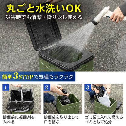 折り畳み式救急トイレ Lサイズ 凝固剤付き　オリーブ