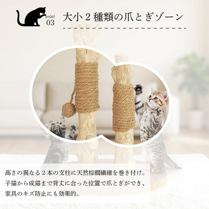 Harry Barker【天然木 2本柱】キャットポール Simba 40×40×52cm 据え置き 爪とぎポール ボール付き おしゃれ 猫タワー 多頭飼い対応
