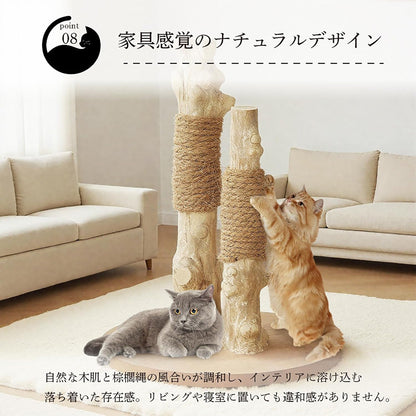 Harry Barker【天然木 2本柱】キャットポール Simba 40×40×52cm 据え置き 爪とぎポール ボール付き おしゃれ 猫タワー 多頭飼い対応