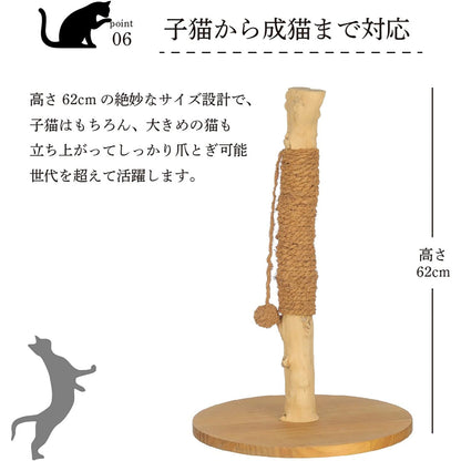 Harry Barker【天然木使用】一本木プレミアムキャットポール Abbie 39×39×62cm おしゃれ 麻縄 爪とぎ付き 据え置き型 室内用
