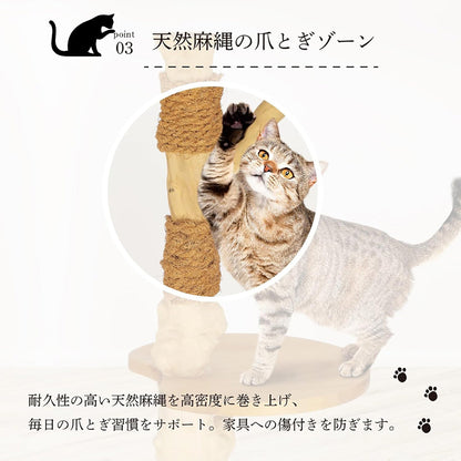 Harry Barker【天然木使用】一本木キャットポール Aria 39×39×62cm 麻縄 爪とぎ 吊りボール付き 据え置き型