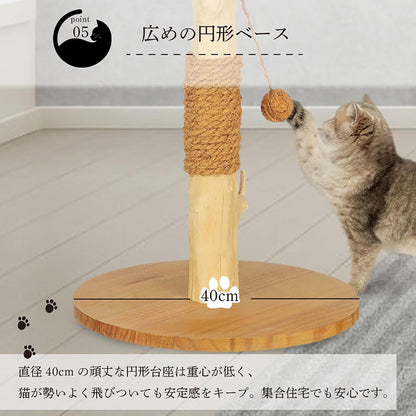 Harry Barker【天然木使用】一本木キャットポール Aria 39×39×62cm 麻縄 爪とぎ 吊りボール付き 据え置き型