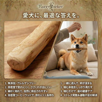 Harry Barker【天然コーヒー木使用】犬用デンタルチュウ 直径2.8〜3.5cm 16〜18cm 歯みがき効果 ストレス解消 犬用おもちゃ3点セット