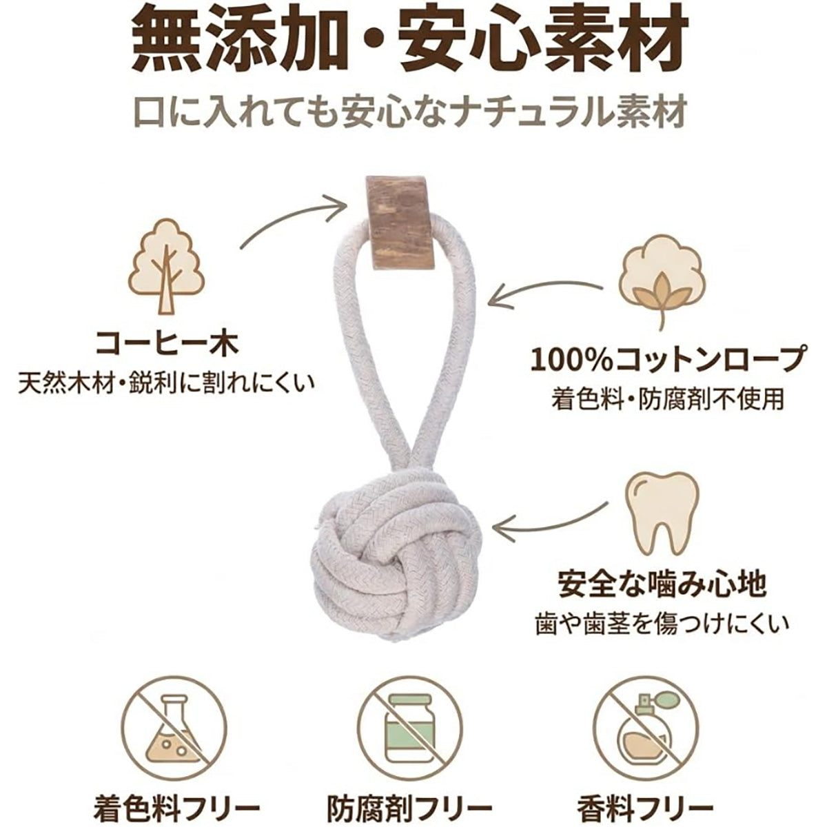 Harry Barker【天然コーヒー木使用】犬用デンタルチュウ コットンロープ付き 歯みがき効果 ストレス解消 丈夫なおもちゃ 小型犬・中型犬向け