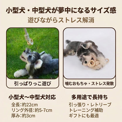 Harry Barker【天然コーヒー木使用】犬用デンタルチュウ リング型 コットンロープ付き 歯磨きケア 噛むおもちゃ ストレス解消 小型犬・中型犬向け