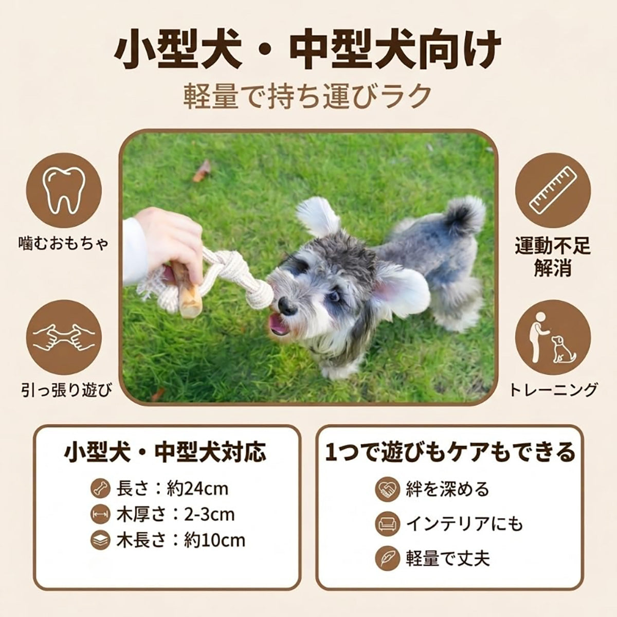 Harry Barker【天然コーヒー木使用】犬用デンタルチュウ コットンロープ付き 丈夫で長持ち 歯みがき効果 歯垢除去 歯石予防 無添加・安心素材 ストレス解消 運動不足解消 遊びながらデンタルケア 小型犬 中型犬 大型犬対応 噛むおもちゃ 口臭予防 コーヒーウッド コーヒー木 天然木 天然素材 無添加 無着色