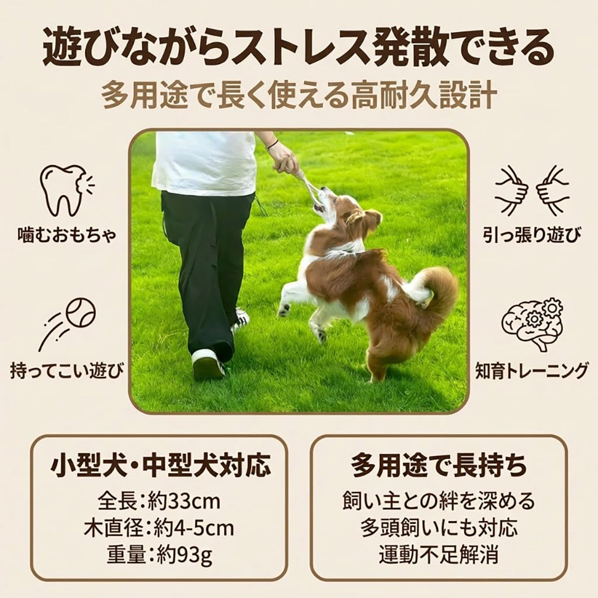 Harry Barker【天然コーヒー木使用】犬用デンタルチュウ コットンロープ付き 丈夫で長持ち 歯みがき効果 ストレス解消 犬用おもちゃ 噛む玩具 コーヒーウッド コーヒー木 天然木 コットンロープ ロープおもちゃ 引っ張りおもちゃ タグトイ デンタルケア 歯磨き