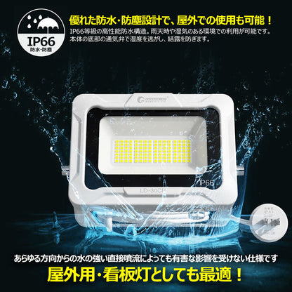 LED投光器 30W 4500LM プラグ付5mコ-ド 通気弁付き