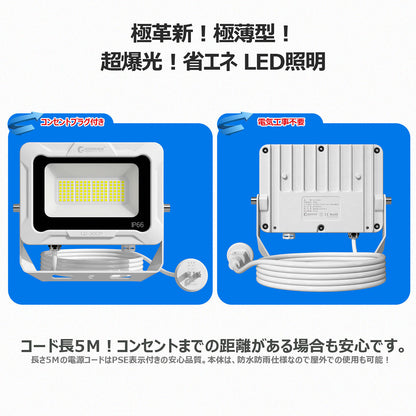 LED投光器 30W 4500LM プラグ付5mコ-ド 通気弁付き