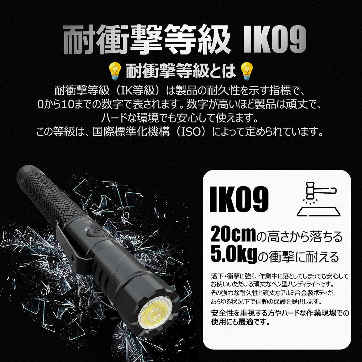350lm クリップ付き L字角度調整 LED懐中電灯