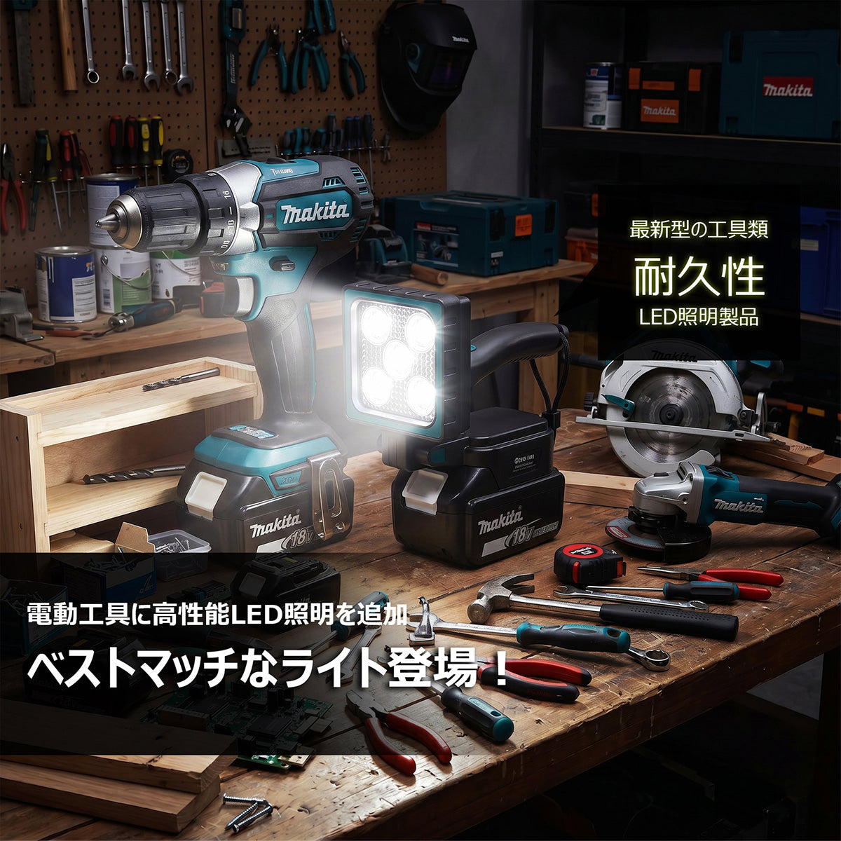 バッテリー着脱式LED投光器 15W マッチングファイターV18 XS