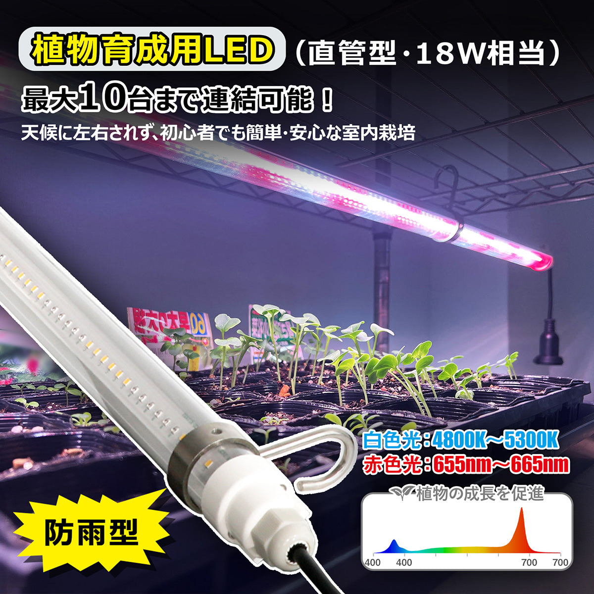 植物育成用 直管型LEDライト 連結可能